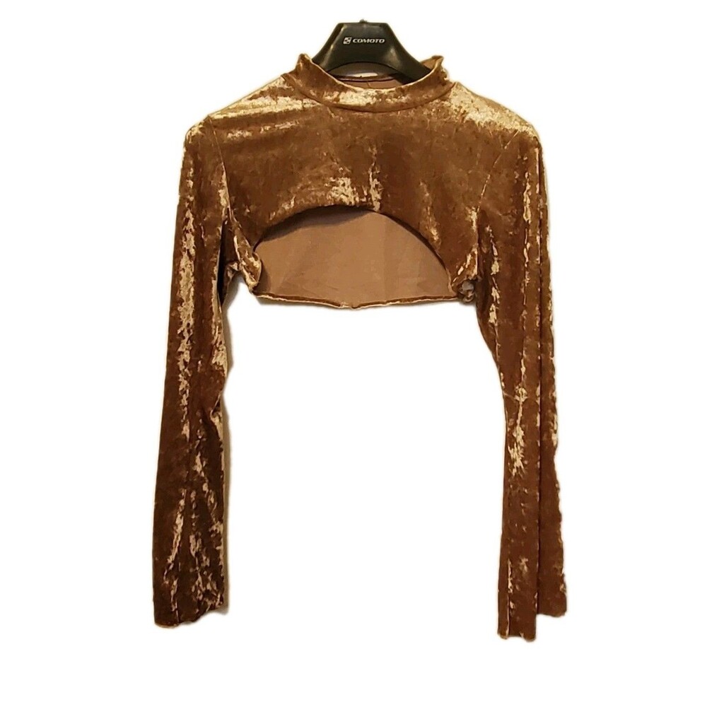 NEW Free People Bolero Velvet Nights Mock Neck Cropped Golden Pewter Med/ Large